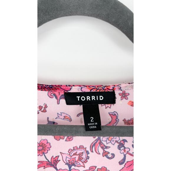 Torrid Chiffon Ruched Sleeve Kimono Sheer Floral Top Blouse Plus Size 2X Pink - Picture 5 of 10